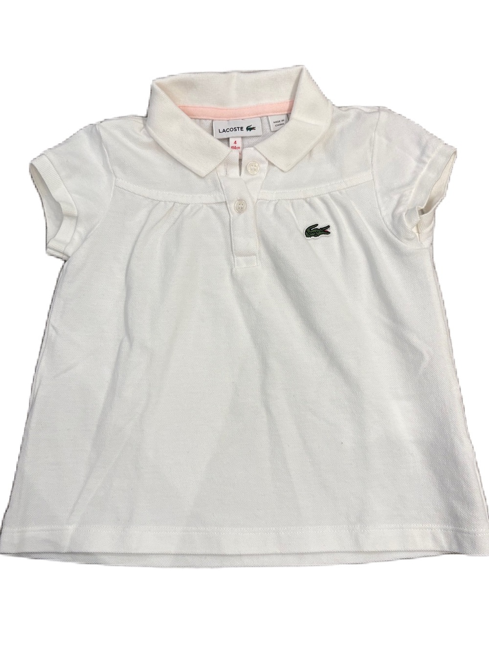 Lacoste White Girls Polo Top with Green Crocodile Logo